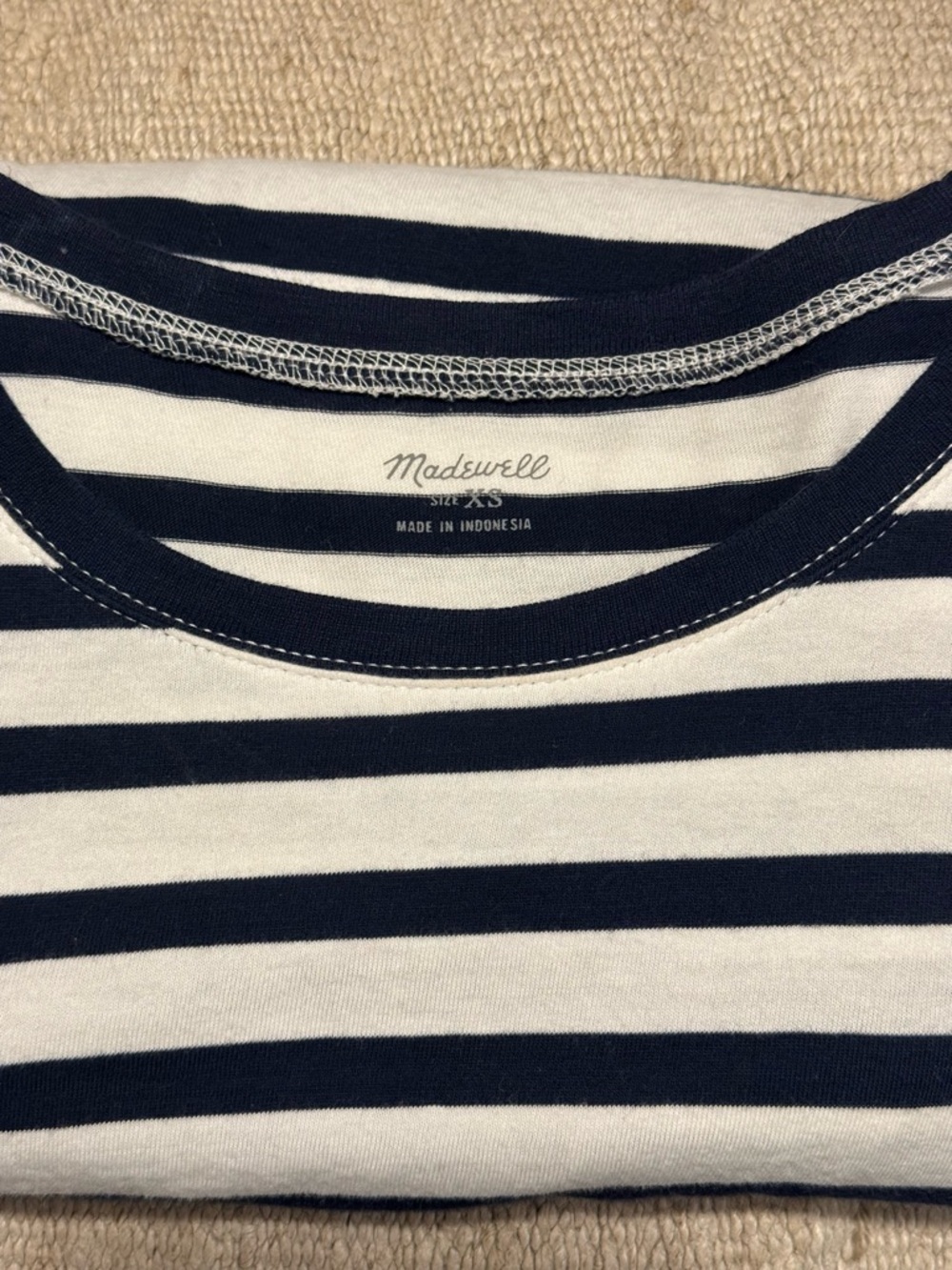Madewell 100% Cotton Northside Long Sleeve Tee in Stripe Navy & White - XS - Picture 8 of 11